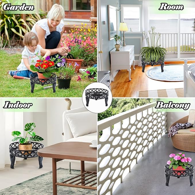 2 Pack Black Plant Stand, Anti-Rust Planter Stands for Indoor Plants, Metal Plant Stands Outdoor, Round Plant Shelf Flower Pot Stand, Display Shelves Potted Plant Holders for Garden Patio