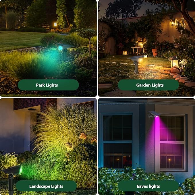 4 Pack Color Changing Solar Power Spot Lights for Halloween Decorations, IP65 Outdoor Waterproof LED Landscape Spotlight Lamp for Outside Yard, Tree, Flag, Garden, Statues(Color Light)