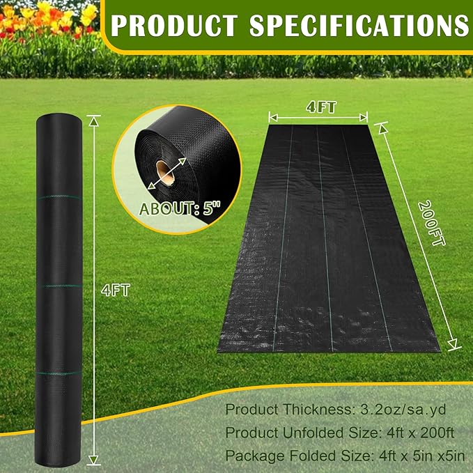 4x200FT Weed Barrier Fabric, Heavy Duty Weed Barrier Landscape Fabric, Garden Weed Barrier Fabric for Garden Fabric, Landscaping Fabrics, Driveway Fabrics
