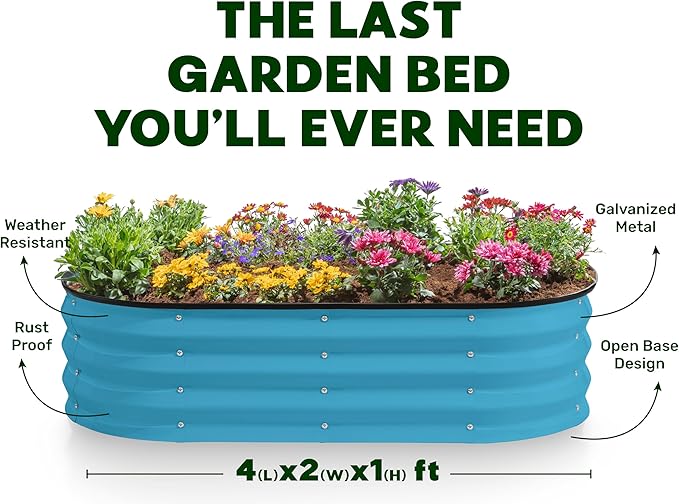 Galvanized Raised Garden Beds Outdoor // 4×2×1 ft Planter Raised Beds for Gardening, Vegetables, Flowers (Teal) // Large Metal Garden Box