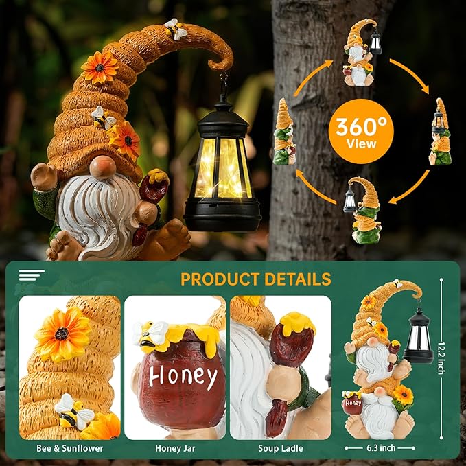 Garden Gnome Statue with Solar Lights – Large Outdoor Sculptures for Patio, Lawn, Yard – Ideal Gifts for Moms, Women, Grandma, Mother’s Day, Birthdays, – Funny Double Gnome Decoration for Housewarming