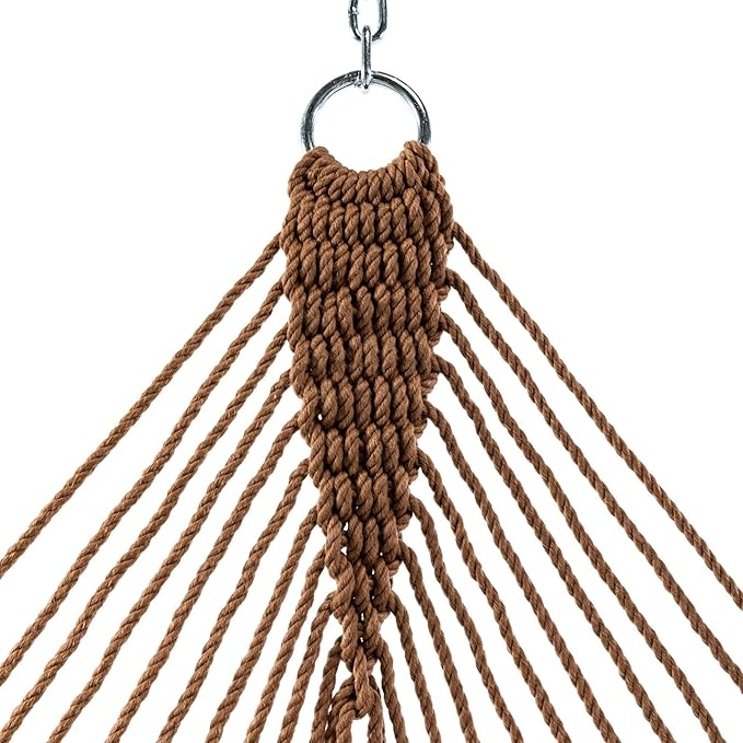 Hatteras Hammocks Deluxe Antique Brown DuraCord Rope Hammock – 13 ft. x 60 in., 2-Person, 450 lb Capacity, Cumaru Spreader Bar, Zinc-Plated Hardware – Handcrafted in The USA