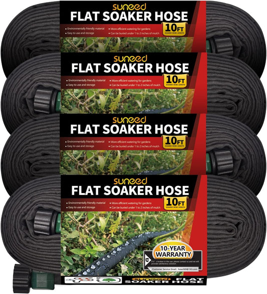 4 Pack Flat Soaker Hose 10FT for Garden Beds,Short Soaker Hose for Efficient & Effective Watering of Plants – Short Irrigation Drip Hose Easy to Install (10FT 4Pack)