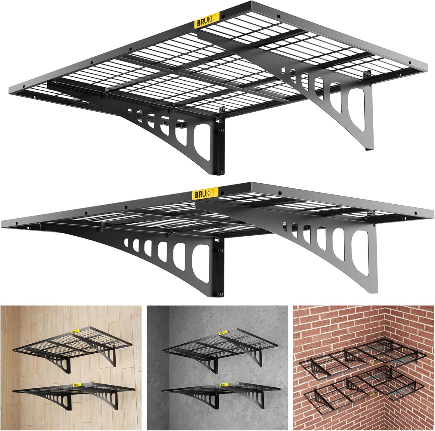 2x3ft Adjustable Rail Wall Garage Storage Shelf, for Tool Room, Storage Room, Store Supermarket Wall Storage Shelving Rack (2 Pack-Black)