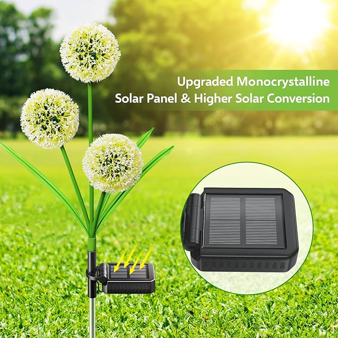 4 Pack Solar Garden Lights Outdoor Decor, New Version 12 Glowing Dandelion Lights & Stems with 144 Colorful LED, 2 Modes Control Solar Lights Outdoor Waterproof IP65 for Yard, Lawn, Pathway