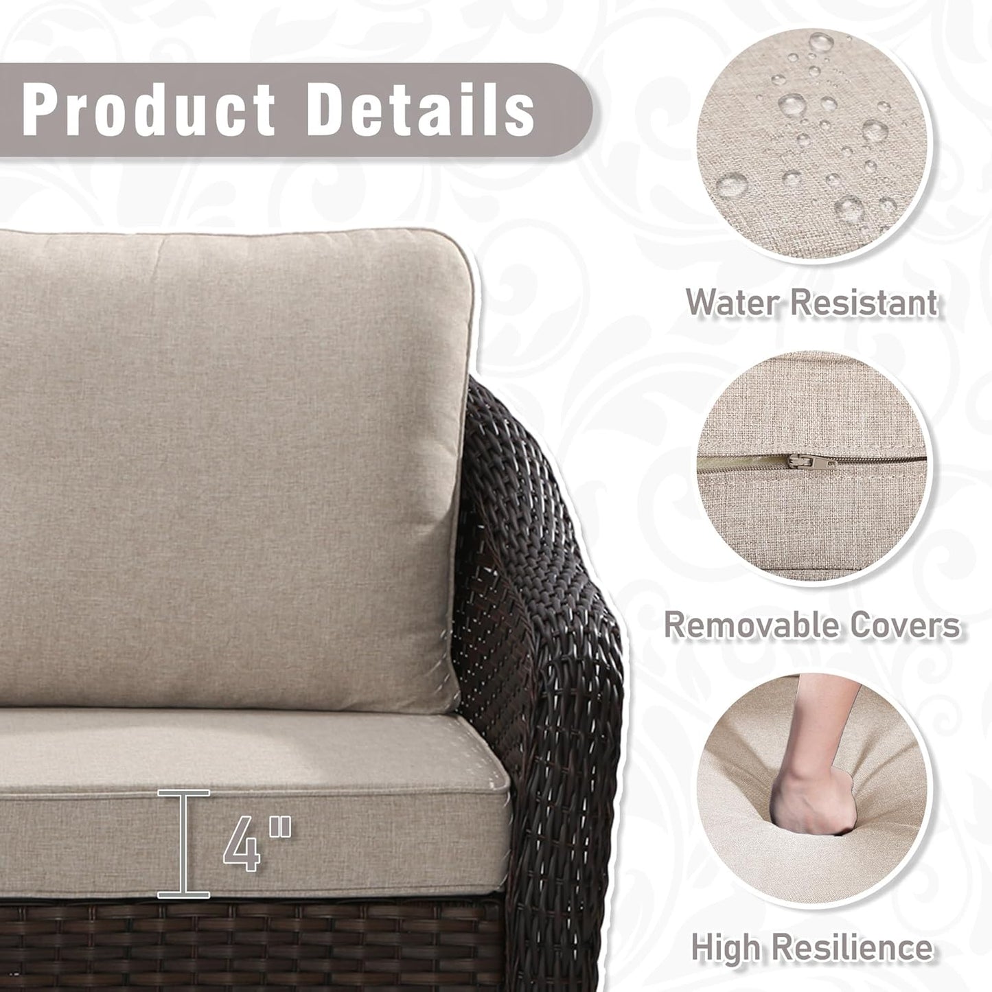 55 inch Outdoor Wicker 2 Seater Sofa, All-Weather Use Patio Rattan Loveseat with Seat and Back Cushion, Ideal for Porch, Backyard, Balcony, Poolside, Beige