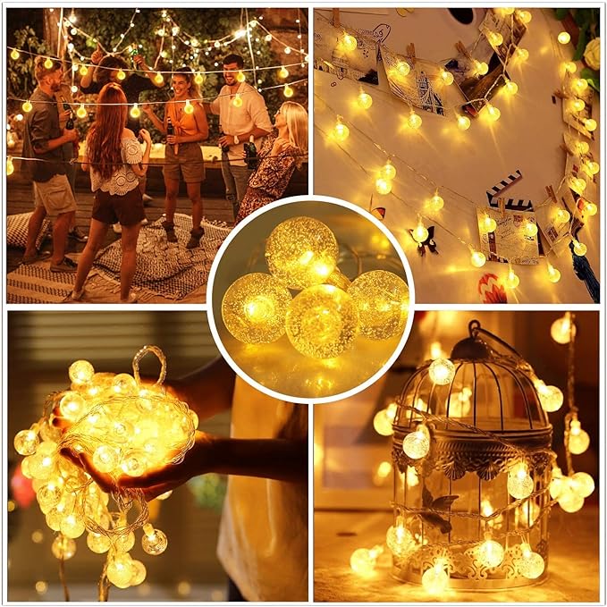 Battery Operated Globe String Lights,Water Proof 33 FT 80 LED Crystal Ball String Lights 8 Modes With Remote Control ,Indoor Outdoor LED Fairy Lights for Home, Christmas, Party Patio, Warm White