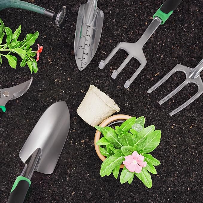 Garden Tool Set, Including 9 Succulent Tool Sets, 6 Large Heavy-Duty Aluminum Gardening Tools, with Gardening Tool Kit, Gloves, Watering Can, Fixing Line and Color Label，is Your Best Helper