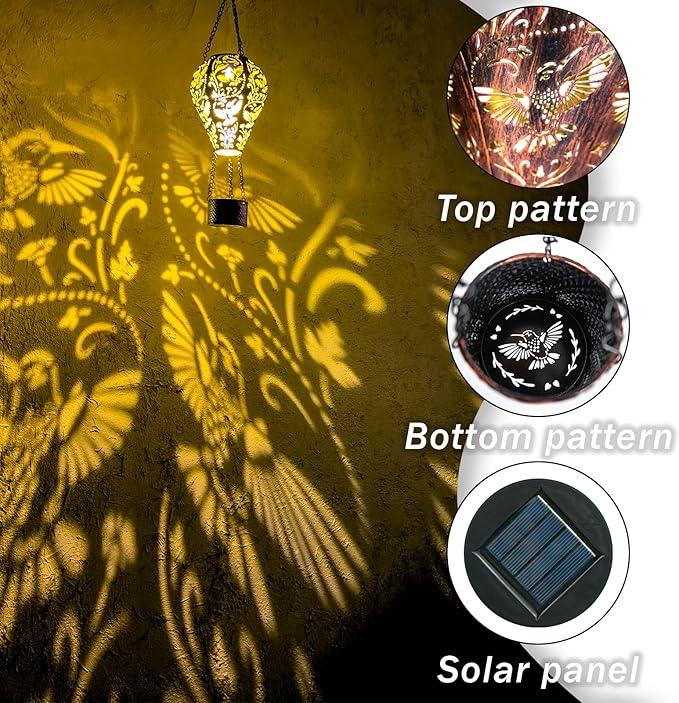 4-Pack Hummingbird Decor Hot Air Balloon Solar Lantern – Outdoor Decorative Hanging Light for Garden Yard Patio Porch Lawn and Pathway – Unique Housewarming, Birthday Gift for Women Mom Grandma