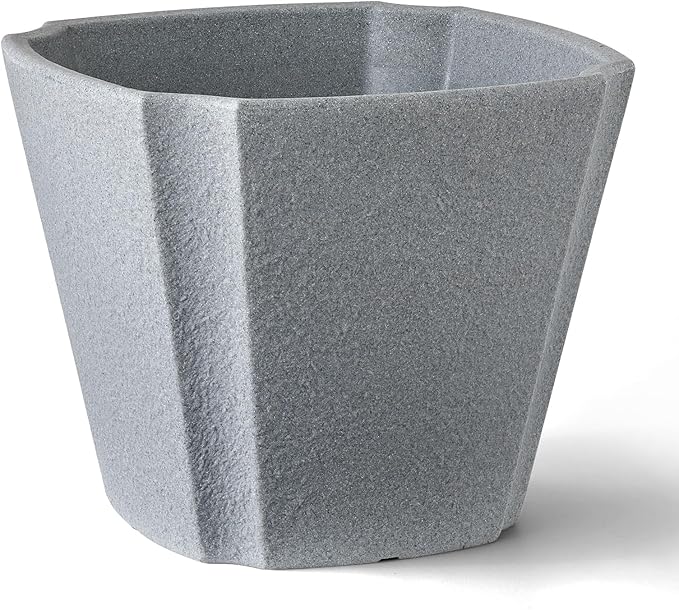 ARBORA 16" Monaco Square Polyresin Indoor and Outdoor Planter with Stone Blend Concrete Gray Finish - Durable, Weatherproof, Lightweight, Large Plant Pot for Patio, Garden, Deck, Entryway
