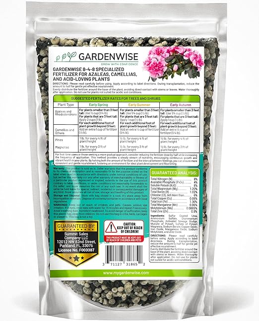 8-4-8 Acidic Fertilizer for Azaleas, Camellias (Camelia), Hydrangeas, Blueberries, Gardenias, Magnolia Trees, Evergreens, and Rhododendrons - Ideal Iron-Rich Plant Food (4 QUARTS)