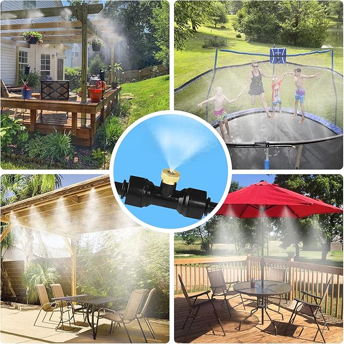 Bonviee Misters for Outside Patio - 75FT Misting Cooling System with 28 Brass Nozzles and 3/4" Adapter, 23M DIY Outdoor Misters Kit for Garden, Greenhouse, and Patio Cooling