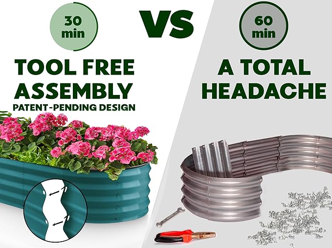 Galvanized Raised Garden Beds Outdoor // 8×2×1 ft Planter Raised Beds for Gardening, Vegetables, Flowers // Large Metal Garden Box (Turquoise) // Patented Tool-Free Design