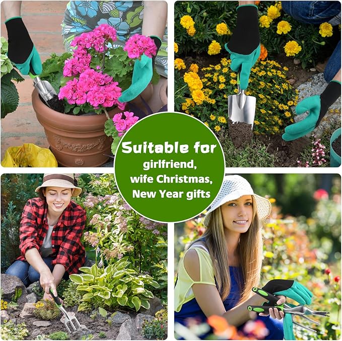 Garden Tools, 8-Piece Garden Tool Set with Non-Slip Ergonomic Handles, Lightweight Aluminum Alloy Rust-Proof Durable Gardening Hand Tools, Ideal Gardening Tools Gifts for Women and Men