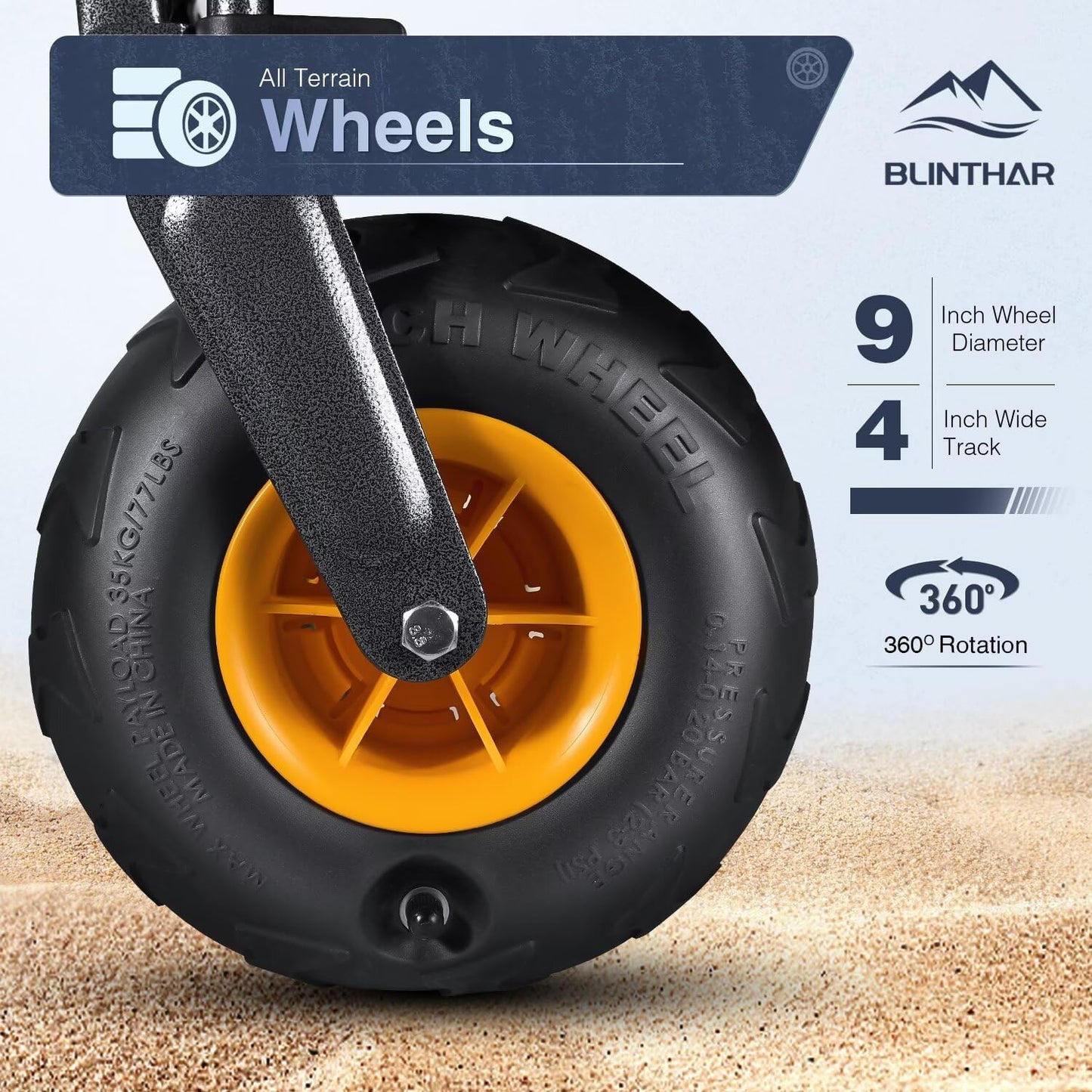 Beach Wagon with Big Wheels for Sand, Heavy Duty Collapsible Folding Wagon with All-Terrain 9" Pneumatic Tires & Drink Holders, Utility Wagon for Garden Sports Camping Outdoor Activities