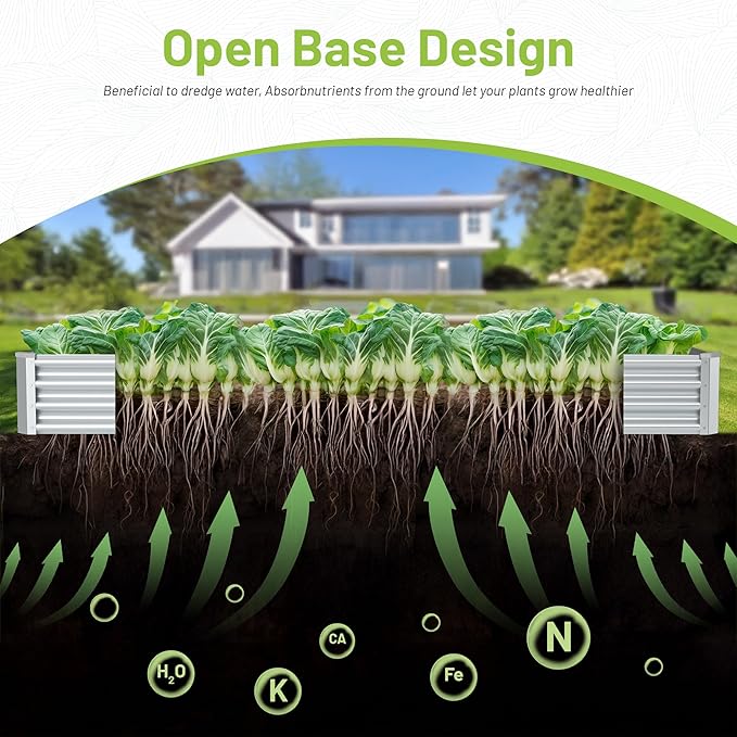 8x4x1ft Galvanized Raised Garden Bed-Outdoor Galvanized Planter Box for Vegetables, Fruits,Herbs, Flowers, Metal Raised Garden Bed kit-Sliver