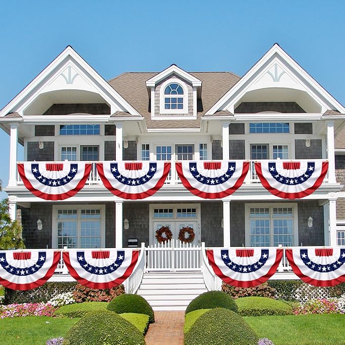 3x6 Ft 3 Pack American Pleated Fan Flag, Patriotic Half Fan Banner American Flag Decoration Bunting for Outside Red White and Blue Decor Independence Day Memorial Day 4th of july Decorations
