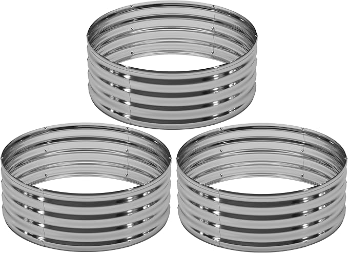 3PCS 3x3x1FT Galvanized Raised Garden Bed Kit,Vegetable Boxes-Round Metal Flower Box,Large Planter Raised Beds Outdoor Garden for Planting,Fruit,Herb-Sliver