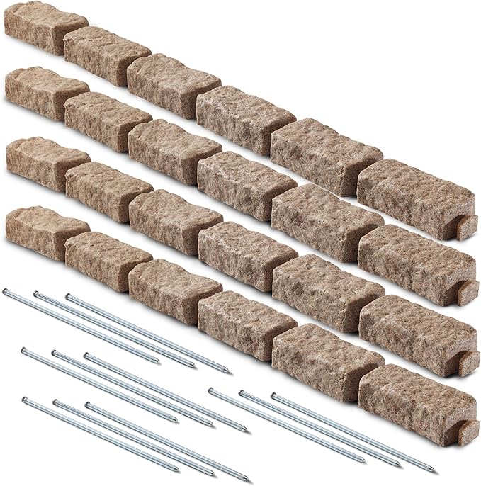 Beuta Landscape Edging | Garden Edging Border | Faux Stone Bricks for Lawn edging, Flower beds, Pathways & Yard Edging– 4 Packs | Each Section Has 6 Bricks 48"L x 4"W x 2.25"H | 12 Spikes |Sandstone
