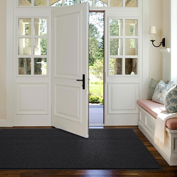 Front Door Mat, Heavy Duty Indoor Outdoor Entrance Door Mat, 48" x 24" Commercial Door Mats for Entryway, Durable Non-Slip Rubber Backing, Low-Profile Welcome Mats for Entry, Gray