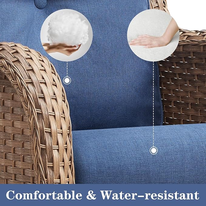 4 Pieces Patio Furniture Sets, Wicker Patio Swivel Glider Chair with Ottomans, Outdoor Furniture Set for Outside Porch, Deck, Balcony, Garden, Yellow