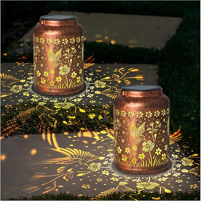 2 Pack Hummingbird Lanterns Outdoor, Waterproof Hanging Lantern Garden Decor, Birthday Gifts for Women, Men, Mom, Mothers Day Gifts, Lights Outdoor Apply Patio, Yard, Lawn, Balcony