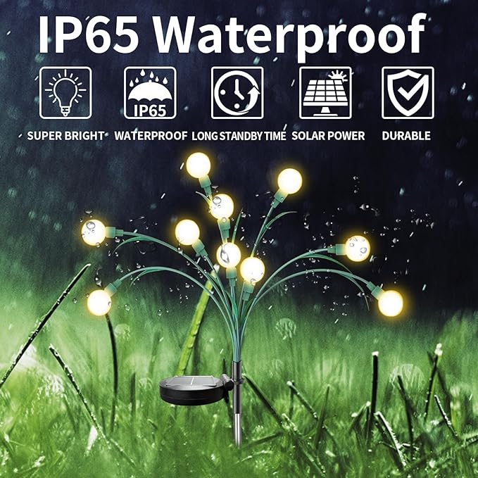 Aogist Solar Garden Lights Outdoor Waterproof,6 Packs 60 LED,Sway by Wind, Yard Patio Pathway Decoration, High Flexibility Iron Wire & Heavy Bulb Base,Warm White