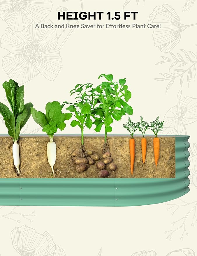 8x4x1.5 ft Raised Garden Bed,Galvanized Raised Planter Boxes Outdoor with Easy Assembly, Large Garden Bed for Vegetables, Fruits, Flower,Raised Garden Bed,Green