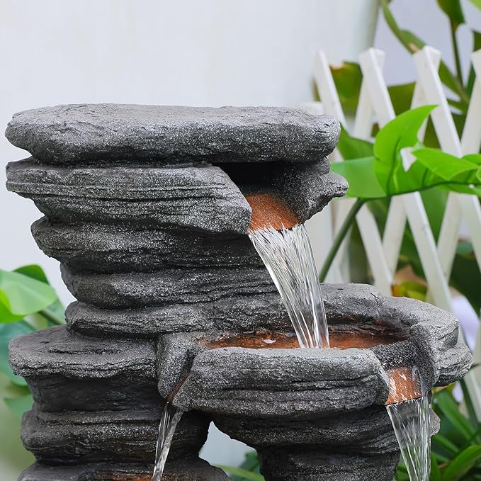 42.5" H Garden Outdoor Water Fountain with LED Lights & Pump, Mutiply-Tier Cascading Outdoor Fountain for Garden,Patio,Porch,Backyard,Home Art Decor