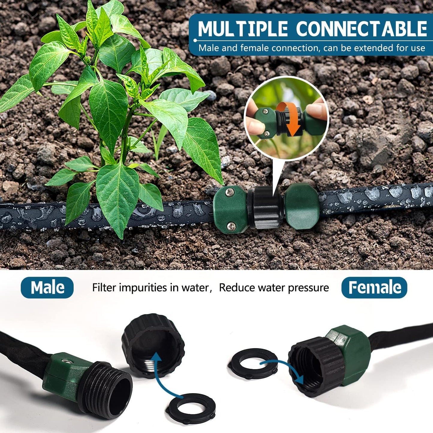 3 Pack Flat Soaker Hose 50 ft for Garden Beds, Cloth Soaker Hose 150 ft for Efficient & Effective Watering of Plants – Garden Soaking Drip Hoses Heavy Duty & Easy to Install (50FT 3Pack)