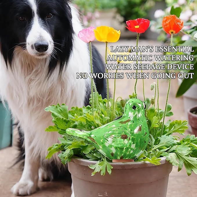 Glass Bird Shaped Plant Watering Ball Glass Automatic Watering Ball Flower Pot Insertion Spike Drip Irrigation Device Watering Ball Irrigation System Plant Enthusiast Gift (Green)