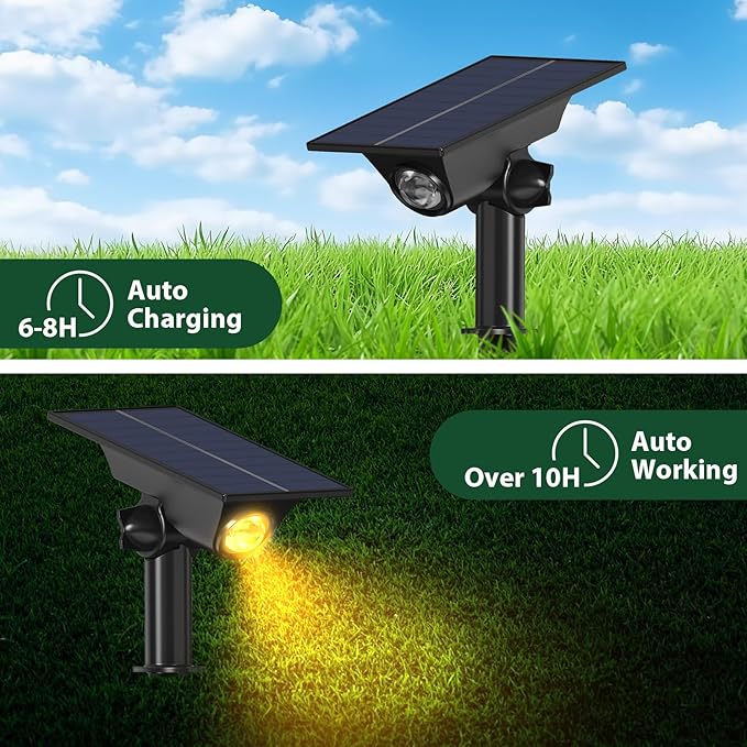 4 Pack Solar Power Spot Lights Outdoor Waterproof LED Dusk to Dawn Landscape Spotlight for Outside Yard, Tree, Flag, Plants, Fountain, Statues, 2 Modes, 18 Hours Accent Ambient Lighting (Warm Light)