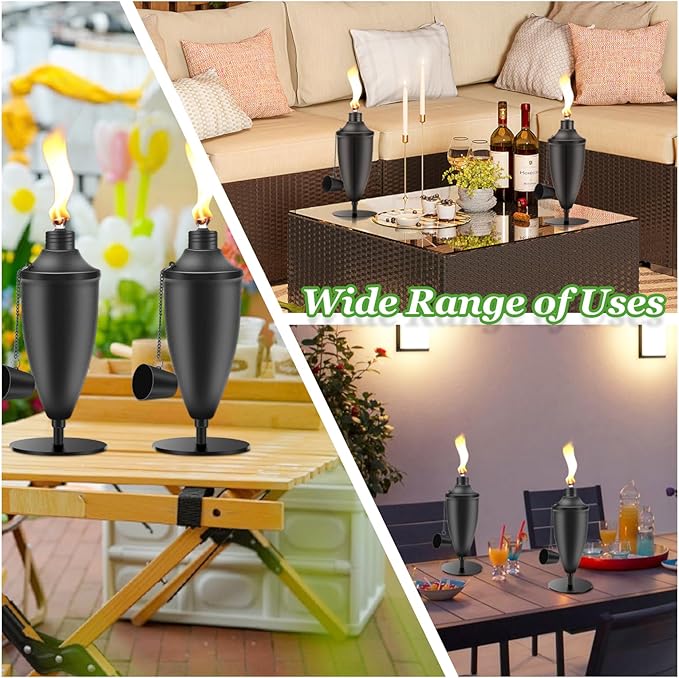 6 Pack Metal Tabletop Torches,22 oz Citronella Torches for Outside, Refillable Outdoor Flame Torch Light, Comes with Wicks and Covers, Ideal for Parties, Landscape, Garden Decor, DIY