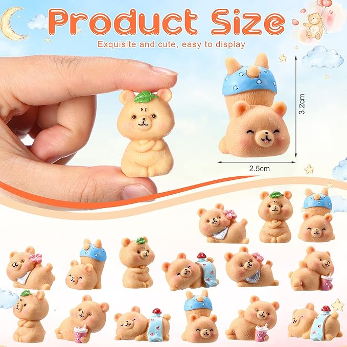 15 Pieces Cute Bear Miniature Figurines Bear Baby Shower Decoration Resin Cake Cupcake Toppers Garden Miniature Moss Landscape DIY Crafts for Home Party Garden Plant Pots Decor