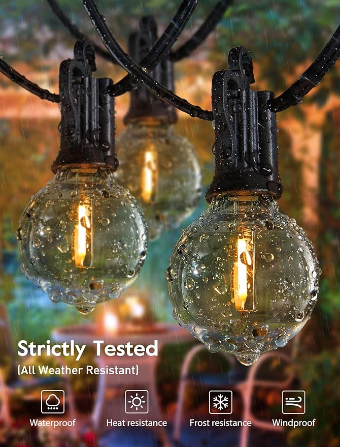 Brightown 200FT LED Outdoor String Lights - Patio Lights with 100 Shatterproof Clear Dimmable Edison Bulbs, Waterproof Connectable Hanging Lights for Outside Backyard Porch Party Christmas Decoration