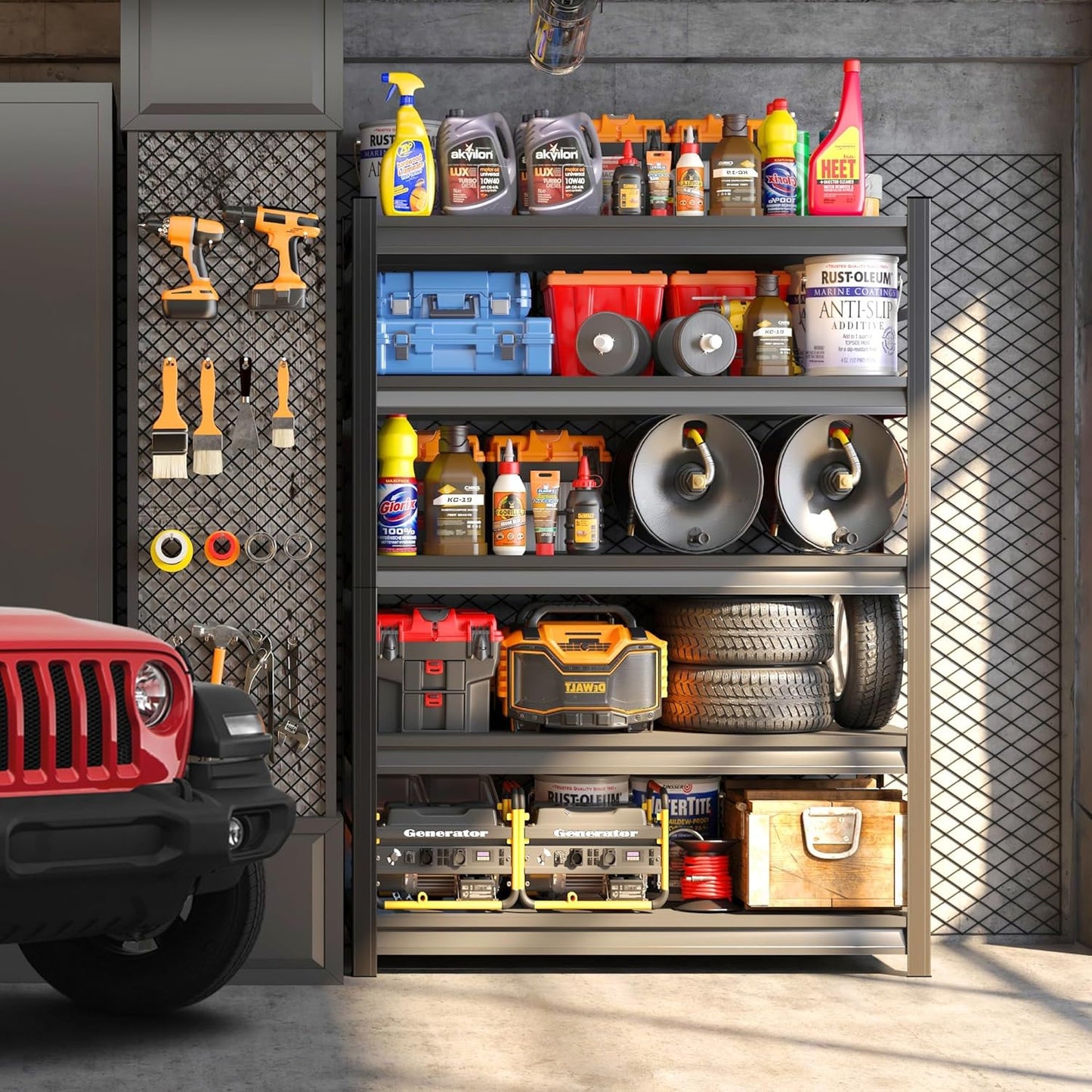 2500lb Capacity Heavy Duty Industrial Shelves | 5-Tier Steel Storage Rack | Adjustable Garage, Warehouse, Workshop Shelving | 71" H x 39.4" W x 17.7" D | Black