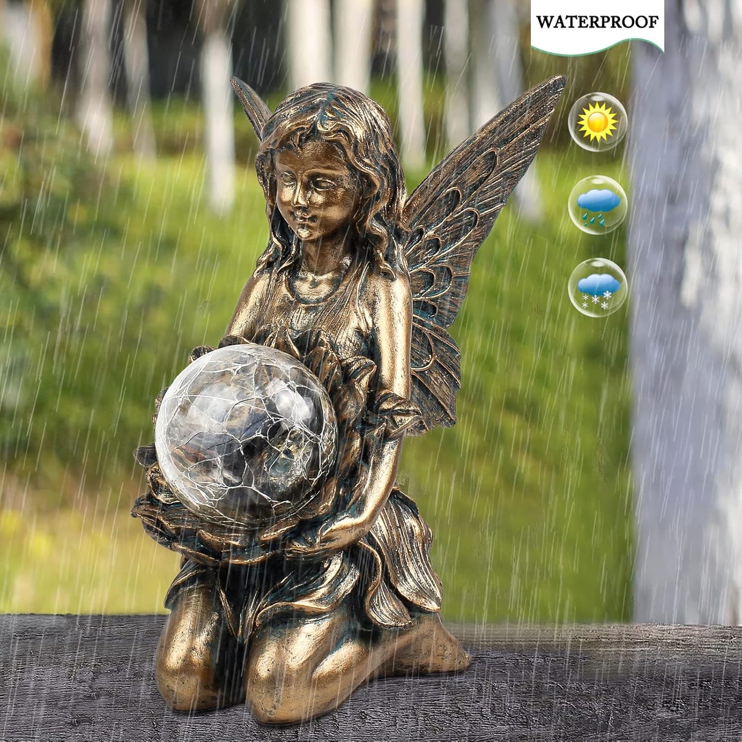 Garden Statues Outdoor Flower Fairy Decor,Solar Powered Outdoor Resin Statues-Patio Lawn Yard Porch, Funny Fairies Ornaments Figurines for Outside Garden Gifts,8.31 Inches Tall