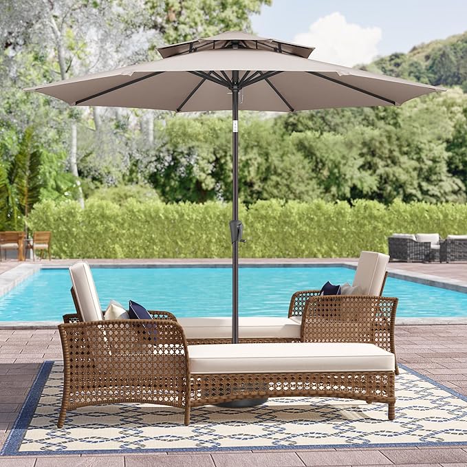 9" Outdoor Patio Umbrella - Double Top Table Umbrella Waterprool UV Protection, Sombrillas de Patio with Push Button Tilt&Crank, Sun Umbrella for Pool, Porch, Garden, Backyard(Taupe)