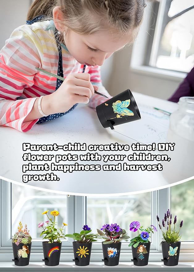 12 Pack 4 Inch Self Watering Plant Pots with Drainage and Saucers，Plastic Flower Pots for Indoor and Outdoor Plants, Nursery Planters for Houseplants and Herbs Black, 4 inch 12pcs