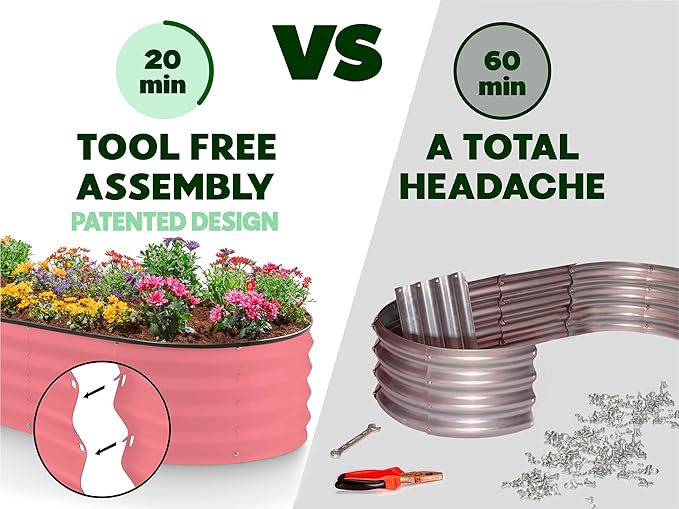Galvanized Raised Garden Beds Outdoor // 4×2×1 ft Planter Raised Beds for Gardening, Vegetables, Flowers // Large Metal Garden Box (Pink) // Patented Tool-Free Design