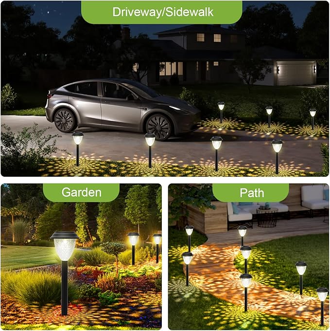 GOODFOEVER Solar Pathway Lights Outdoor, 10 Pack Solar Powered Garden Light Waterproof, Auto On/Off Solar Yard Lights for Lawn Patio Walkway Driveway Decor Landscape Lighting