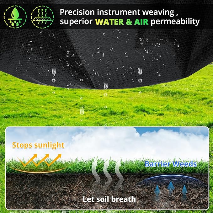 GOTGELIF 4×300FT Heavy Duty Weed Barrier, 3.2oz Premium Garden Weed Barrier Fabric, Ground Cover for Gardening, Farming, Landscape