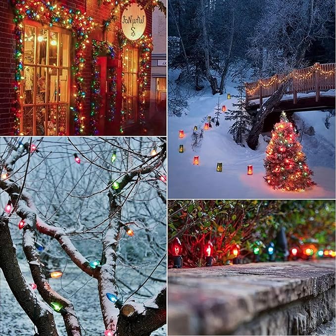 25 FT C9 Clear Multicolor Christmas String Light Outddor,Vintage C9 Christmas Lights with 26 Edison Bulbs(1 Spare), C9/ E17 Base,Multicolor Lights for Christmas Party Backyard Wedding Decor