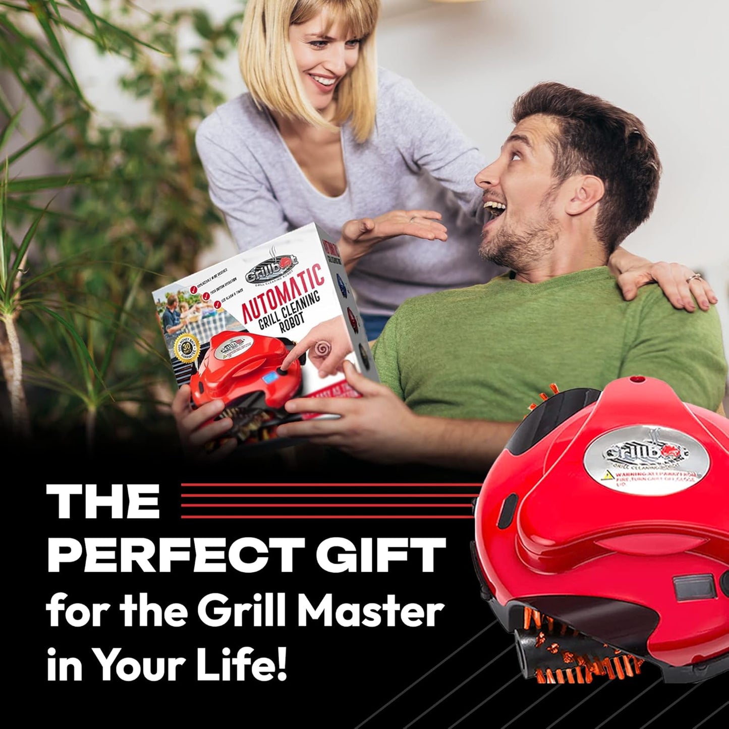 Grillbot Automatic Grill Cleaning Robot with Nylon Brushes, BBQ Grill Cleaner, Grill Brush, Grill Scraper, BBQ Accessories (Red Grillbot)