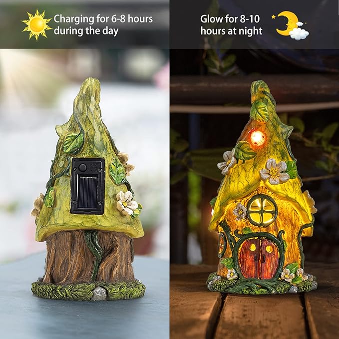 Garden Decor Outdoor Solar Statues, 11Inch Resin Fairy Garden Solar Lights Birthday Gifts for Women Yard Decorations, Gardening Gifts for Patio, Balcony, Porch Decor