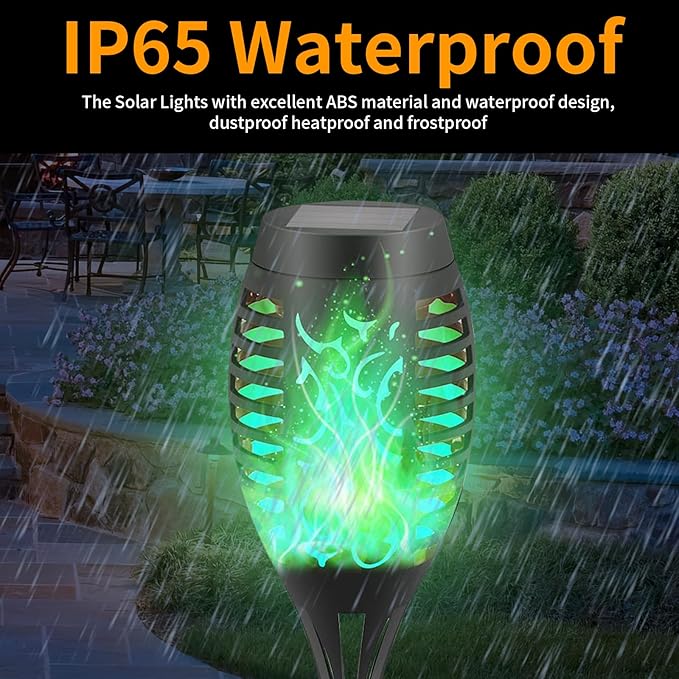 8-Pack Green Solar Flickering Flame Torches – Waterproof Solar Garden Lights, Outdoor Solar Lights for Yards, and Flame Torches for Patio and Pathway Decorations