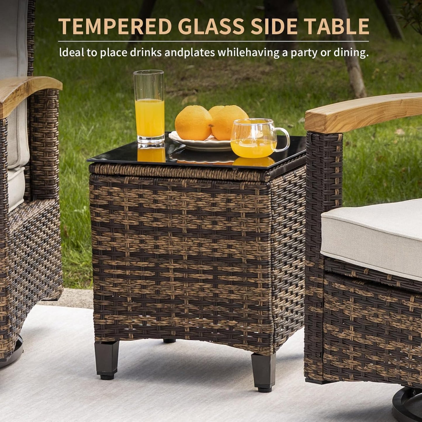 3 Piece Outdoor Swivel Rocker(Brown)