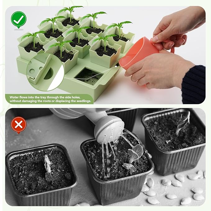 Green Bazzar Seed Starter Tray with Handle, 9 Individual Cells, Reusable Plant Germination Trays with Humidity Lid, Ideal for Germinating Seeds Indoors & Transplanting Outdoors, Durable & Easy to Use