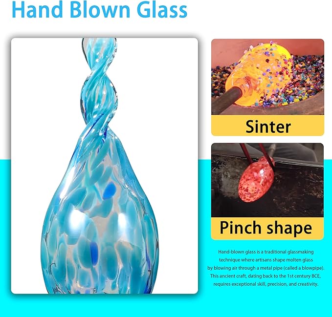 Garden Solar Light, Decorative LED Flame Garden Stakes, Hand Blown Glass and Metal Outdoor Decoration, 3 x 36 Inches (Light Blue)