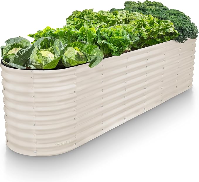 Galvanized Raised Garden Beds Outdoor // 8×2×2 ft Planter Raised Beds for Gardening, Vegetables, Flowers (White) // Large Metal Garden Box // Patented Tool-Free Design